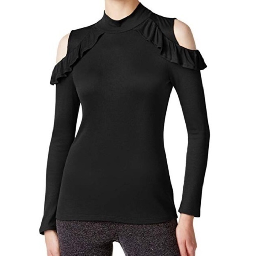 New Maison Jules Ribbed Trim Cold-Shoulder Blouse